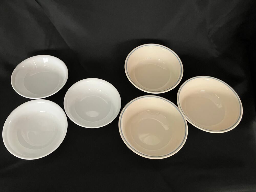 Lot of 6 Corelle Bowls Green Winding Gate Beige Blue Line Made in USA